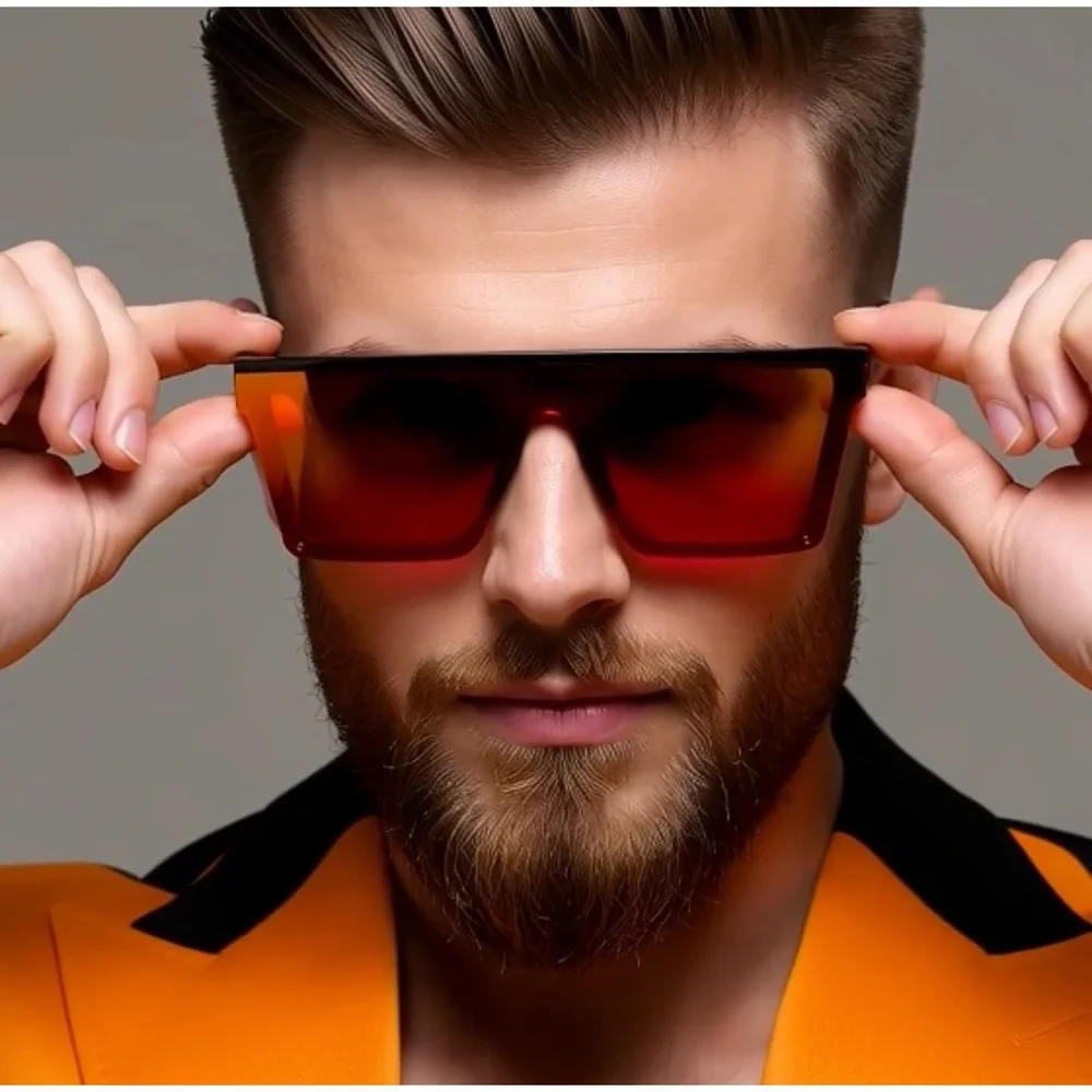 Fashion Sunglasses Designer Fire‎ Red Mirror Lens Oversize Lentes Gafas Humbres